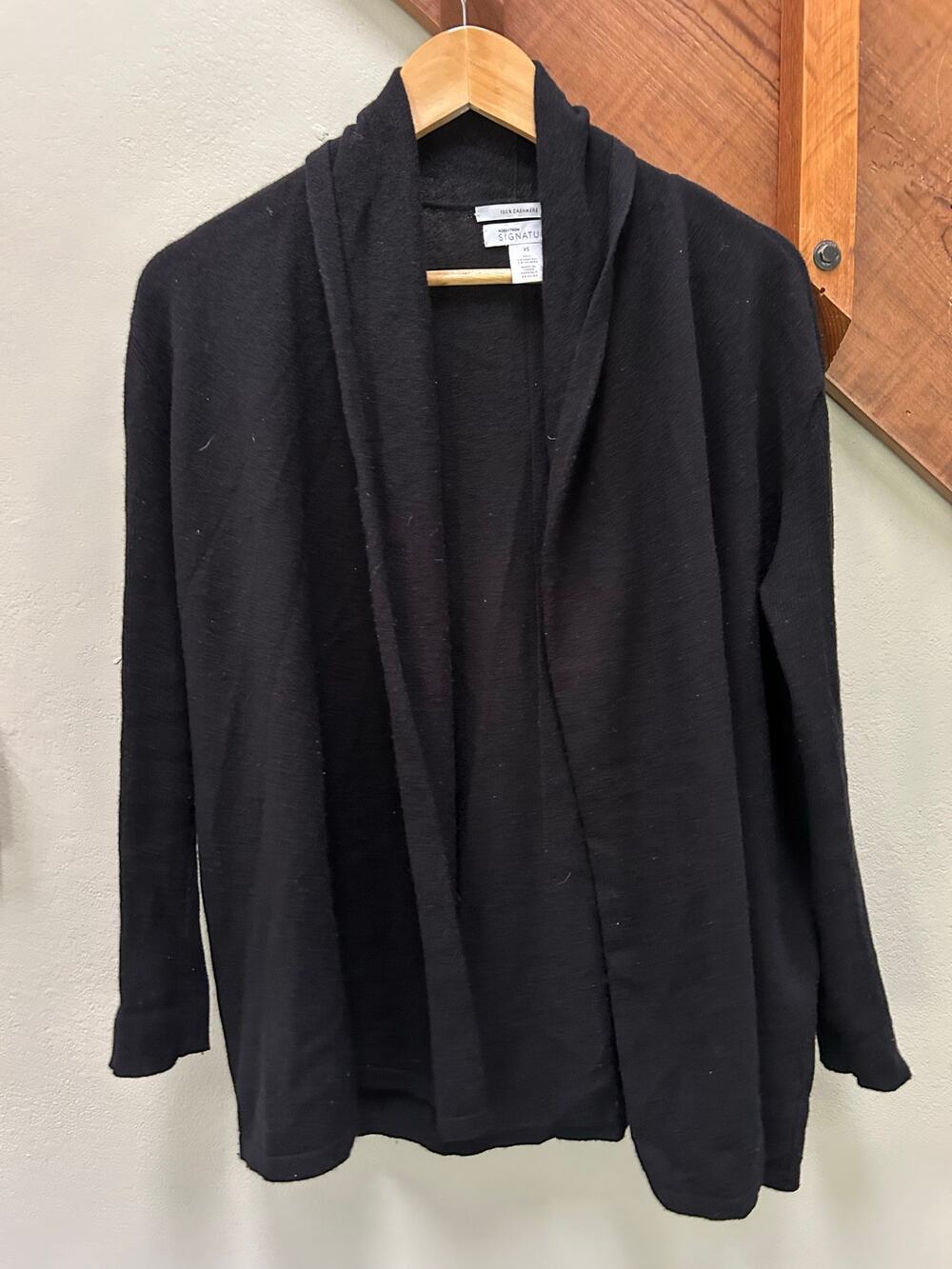 Nordstrom Signature Black Open Front Cardigan Sweater Shawl Collar Knit Cozy